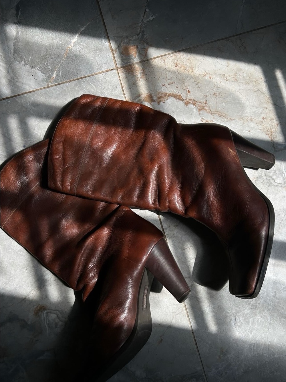 Women's Brown Leather Mid-Calf Heel Boots